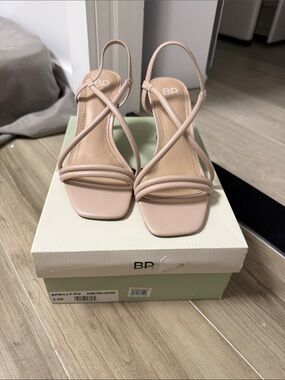 bp Nude Blush Strappy Square-Toe Slingback Heels